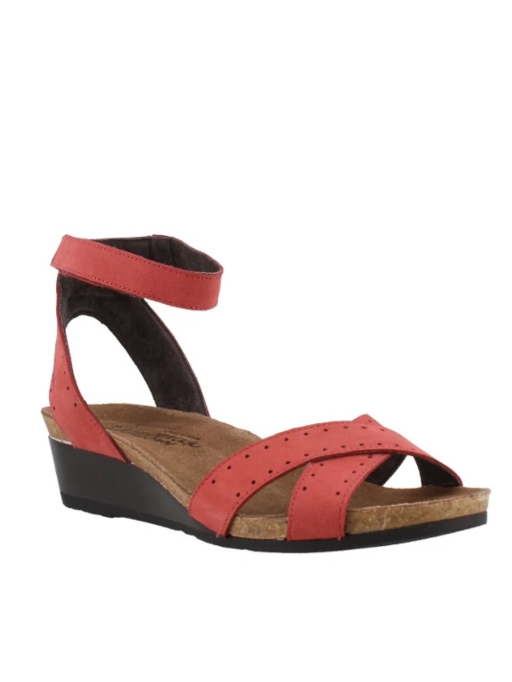 NAOT Wand Ankle Strap Wedge Sandal Brick Red Size 9